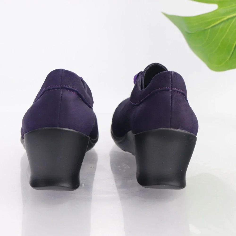 Wolky Womens Faith Oxford Pump Size 39 8 Purple Leather Wedge Lace Up Shoe Boho